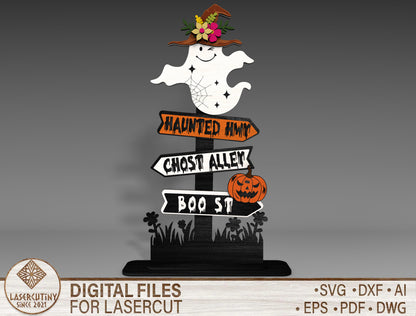Halloween Ghost Street Sign SVG for xTool LightBurn Glowforge Spooky Shelf Sitter