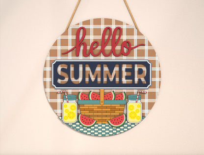 “Hello Summer” Picnic Watermelon SVG Door Sign for Glowforge