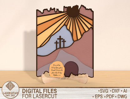 Easter Resurrection Scene SVG Christian Cross Landscape for Glowforge