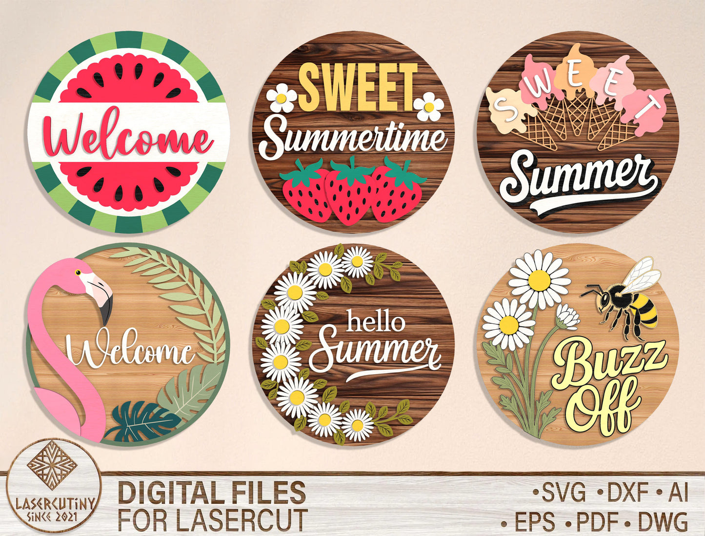 “Sweet Summertime” Summer Door Sign Bundle SVG for Glowforge and xTool