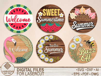 “Sweet Summertime” Summer Door Sign Bundle SVG for Glowforge and xTool