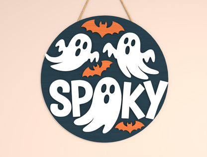 Spooky Ghost Halloween Door Hanger SVG Bundle for Glowforge xTool LightBurn