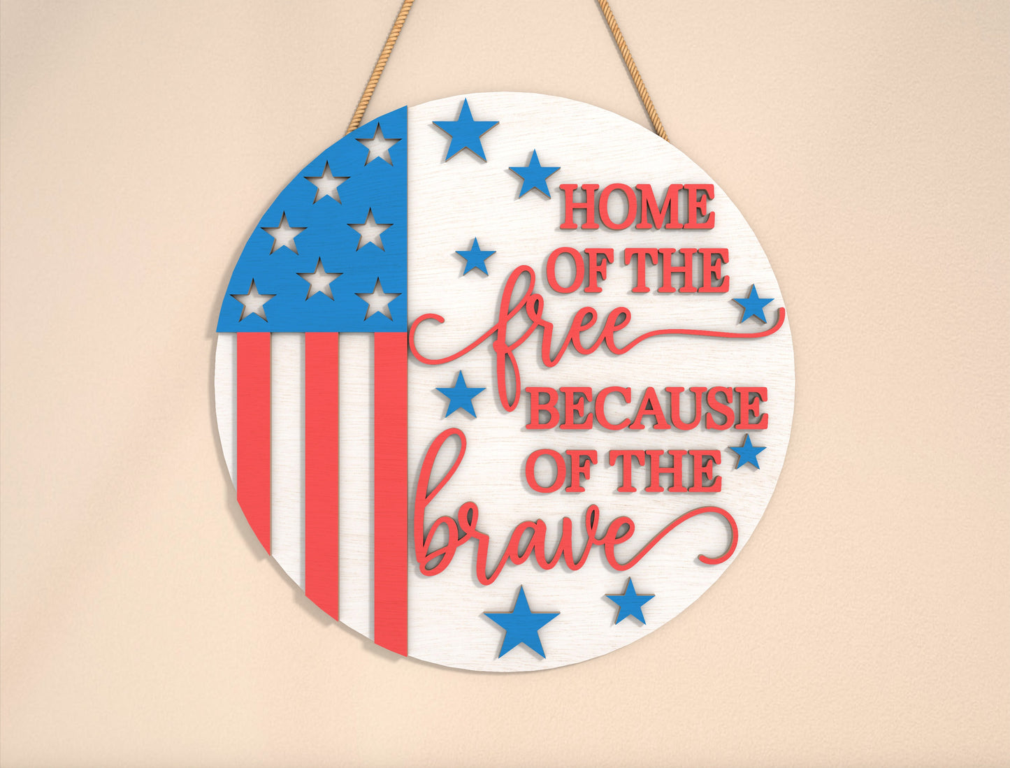 Home of the Free Because of the Brave Door Sign SVG for Glowforge