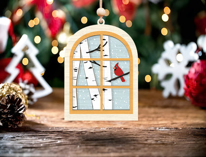 Winter Window Cardinal Ornament SVG for xTool and Glowforge