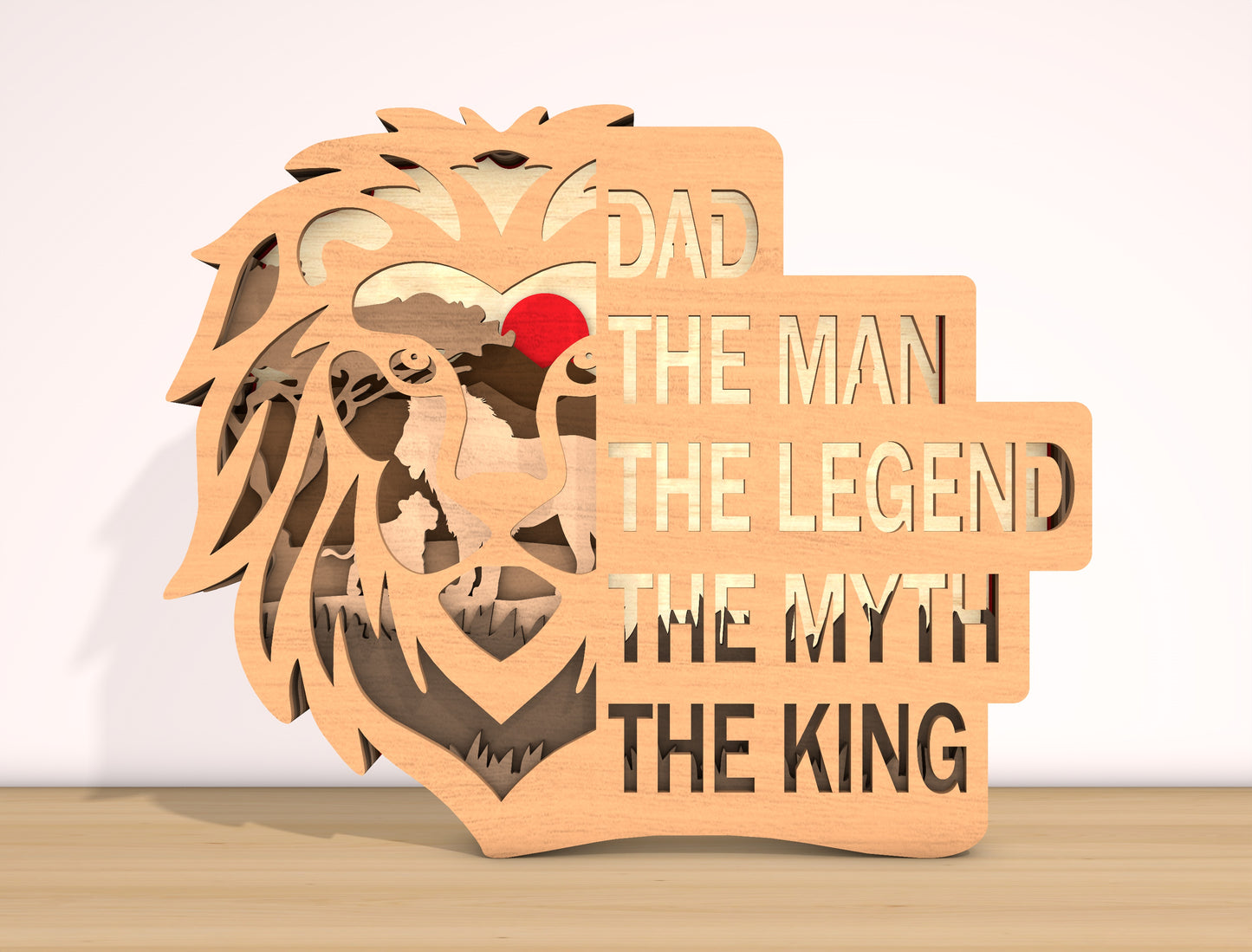 Dad The Man The Legend The Myth The King Laser Cut File | Lion Silhouette Father Decor | Layered Wooden Art | Glowforge, xTool, LightBurn, etc.
