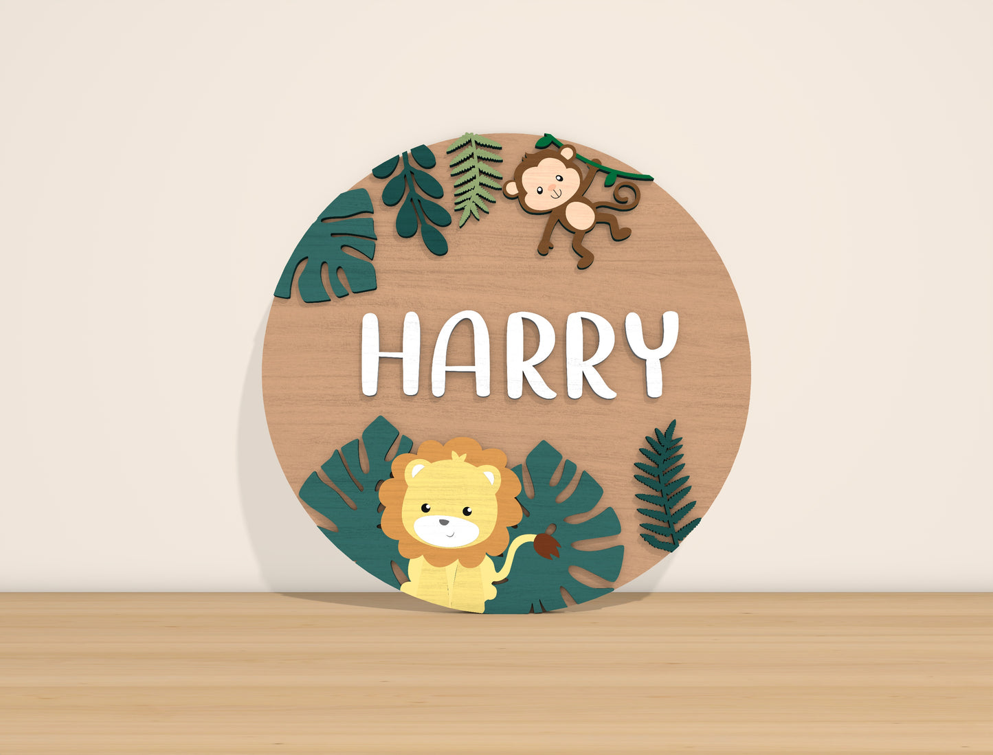 Personalized Jungle Nursery Name Sign SVG for Glowforge and LightBurn