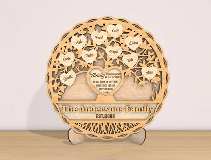Personalized Family Tree Heart Plaque Sign SVG for Glowforge and xTool