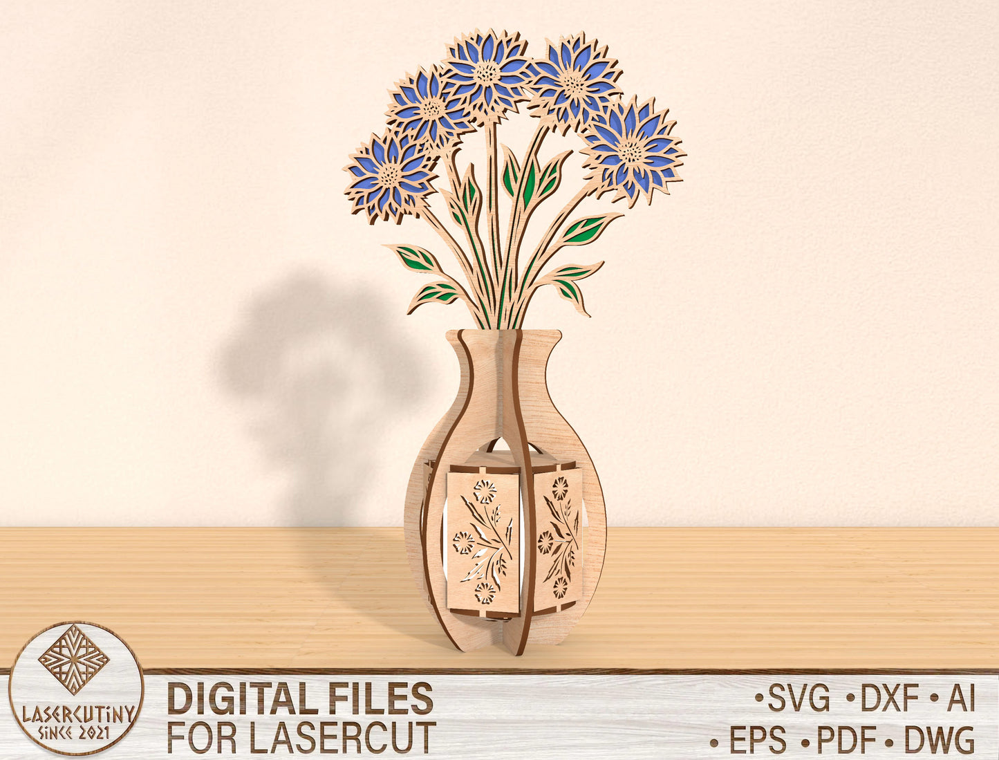 Blue Flower Lantern SVG Calming Candle Holder Laser Cut File for LightBurn and Glowforge
