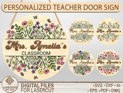 Personalized Wildflower Classroom Door Sign Laser Cut File SVG for Glowforge and xTool
