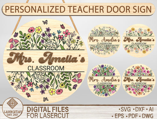 Personalized Wildflower Classroom Door Sign Laser Cut File SVG for Glowforge and xTool