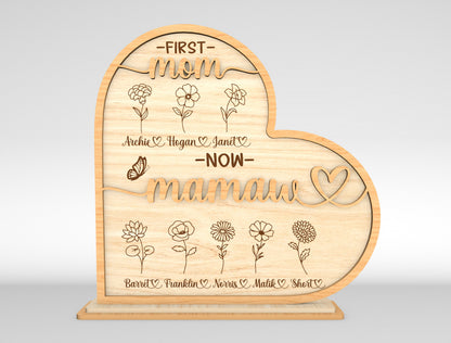 First Mom Now Mamaw Personalized Birth Flower Sign SVG for Glowforge and xTool