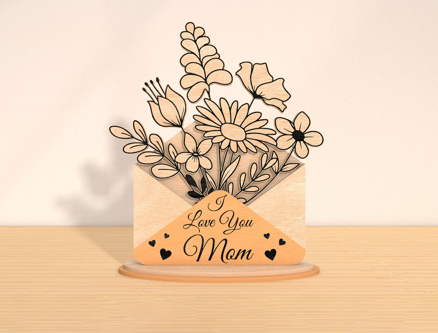 Mother’s Day Envelope Flower Laser Cut File Bundle | Floral Letter Decor | Botanical Wooden Sign | Glowforge, xTool, LightBurn, etc.