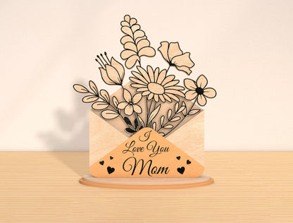 Mother’s Day Envelope Flower Laser Cut File Bundle | Floral Letter Decor | Botanical Wooden Sign | Glowforge, xTool, LightBurn, etc.