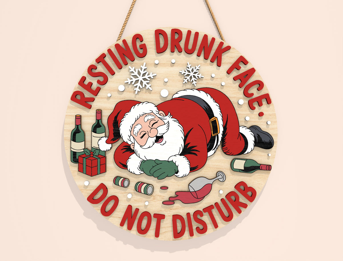 Funny Tipsy Santa Round Door Sign SVG Bundle 2