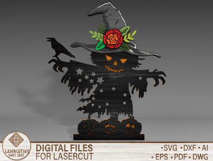 Halloween Scarecrow Standing Decor SVG for Glowforge xTool LightBurn