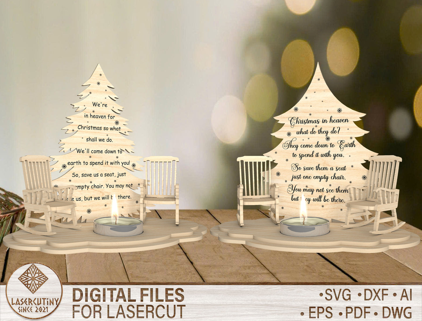 Christmas Memorial Empty Chair Candle Holder Laser Cut File | Ready to Cut | Glowforge, xTool, LightBurn, etc.