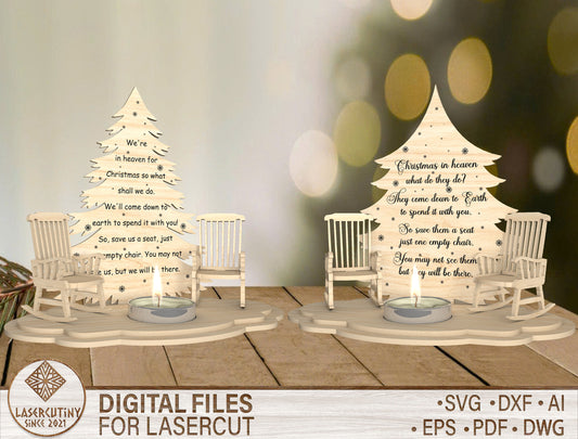 Christmas Memorial Empty Chair Candle Holder Laser Cut File | Ready to Cut | Glowforge, xTool, LightBurn, etc.