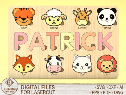Animal Name Puzzle SVG Laser Cut File for Glowforge and xTool