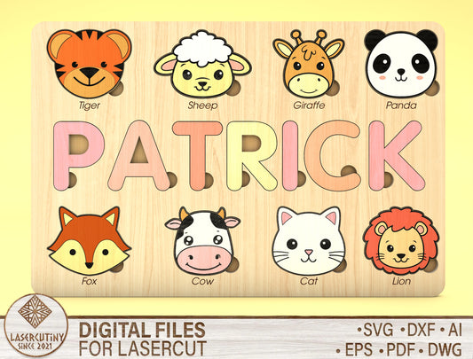 Animal Name Puzzle SVG Laser Cut File for Glowforge and xTool