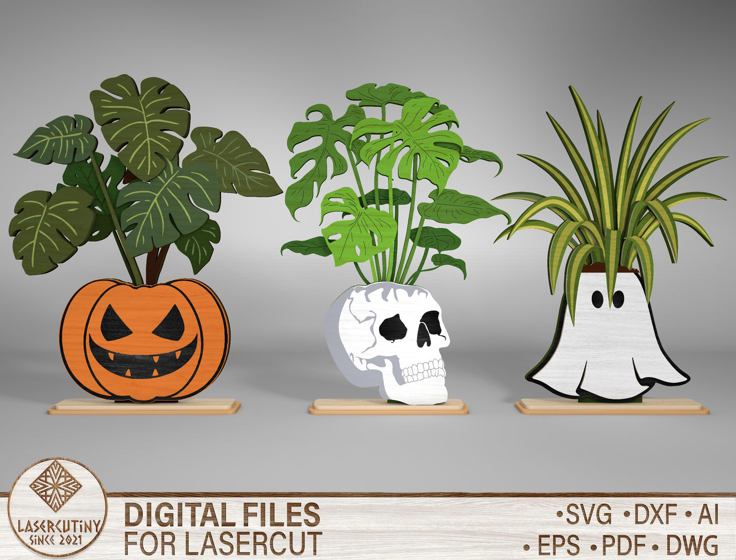 Halloween Plant Multilayer SVG Bundle for Glowforge xTool LightBurn 3 Designs