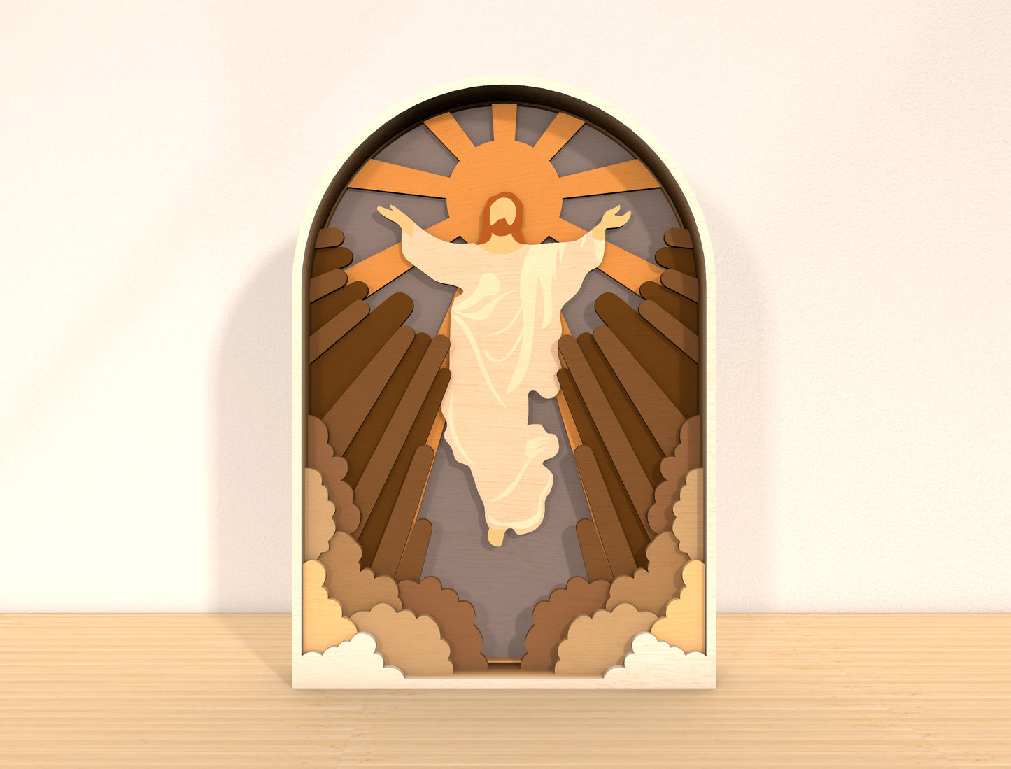 Multilayer Jesus Silhouette Arched Cross Scene SVG for Glowforge and xTool