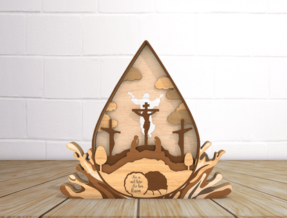 Multilayer Christian Easter He Is Risen Cross Scene SVG for Glowforge