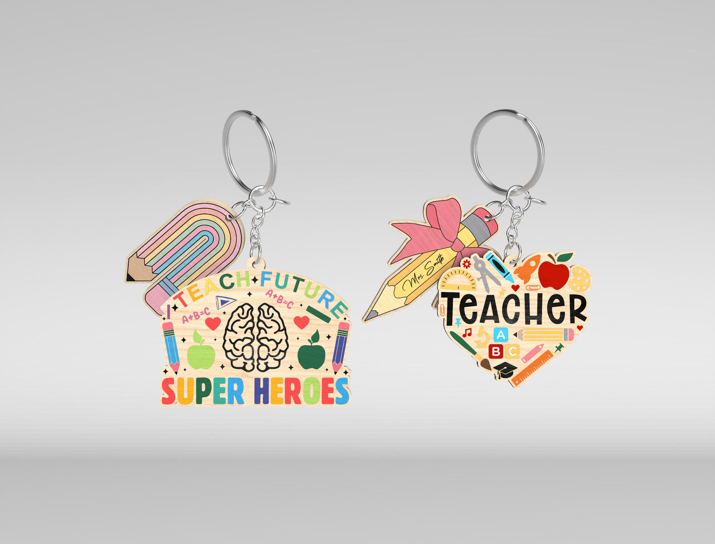 Teacher Keychain Bundle SVG Laser Cut File for Glowforge and xTool