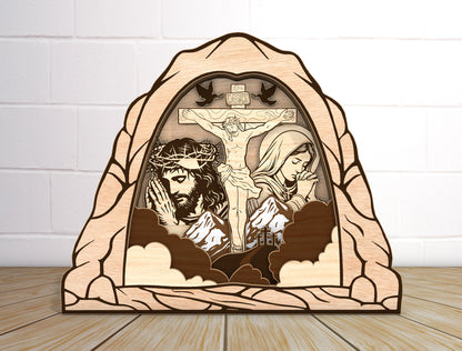 Layered Crucifixion Shadow Box Laser Cut File | Christian Faith Decor | Religious Wooden Art | Glowforge, xTool, LightBurn, etc.