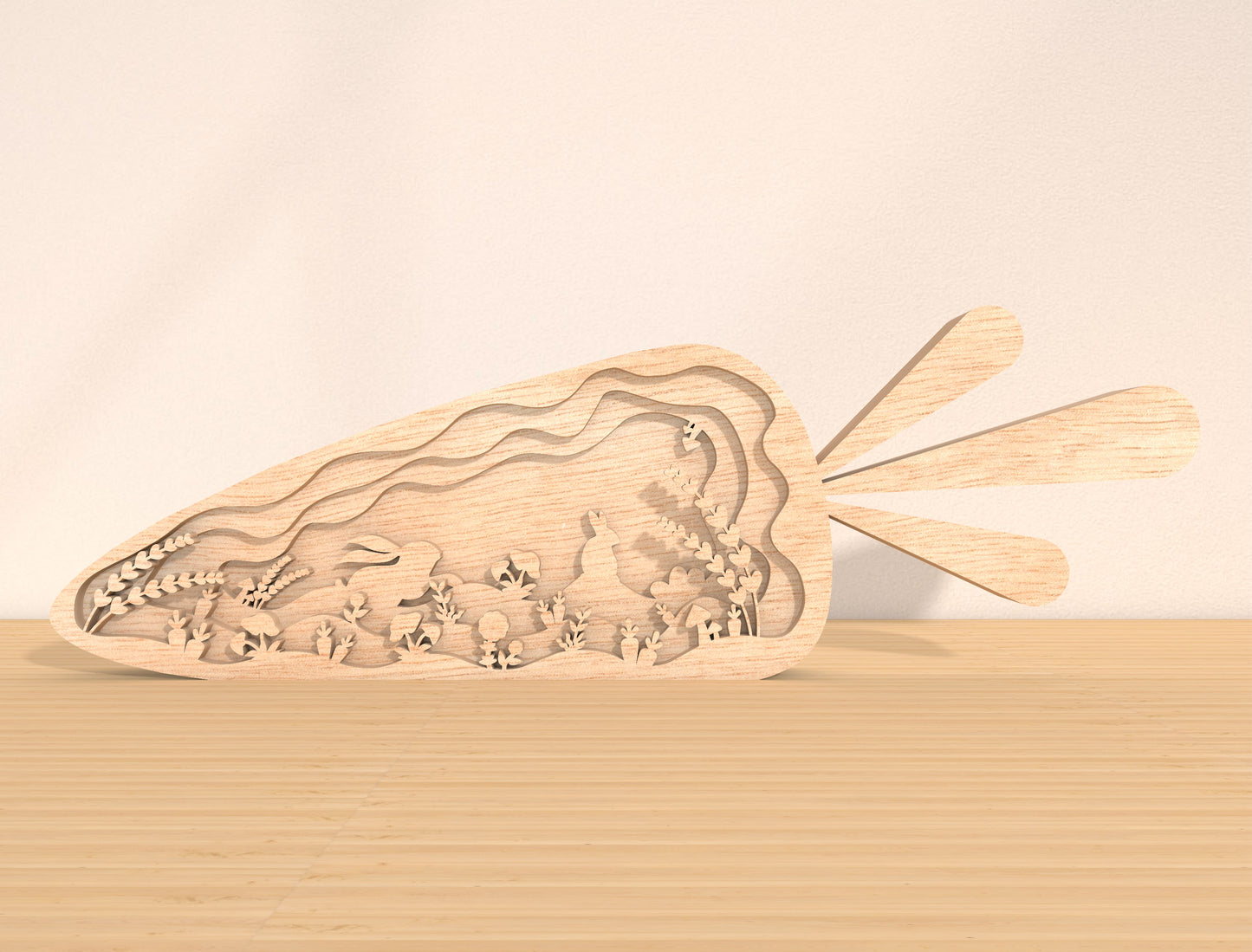 Layered Carrot Bunny Scene Laser Cut File | Easter Woodland Decor | Wooden Spring Art | Glowforge, xTool, LightBurn, etc.