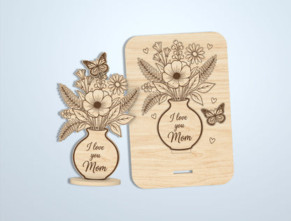 Floral Card Stand SVG Bundle Mother's Day Laser Cut File for Glowforge and xTool