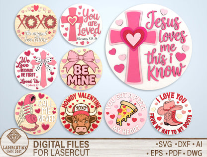 Valentine Round Sign SVG Bundle Laser Cut File for Glowforge and xTool