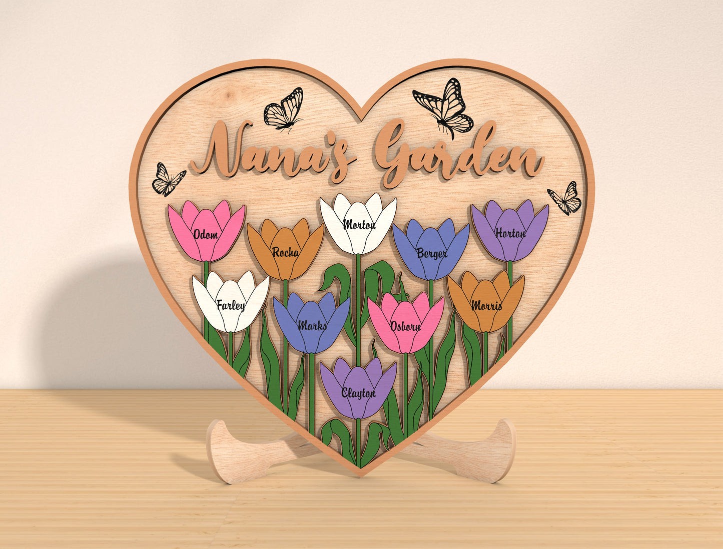 Personalized Flower Heart Family Name Sign SVG for Glowforge and xTool