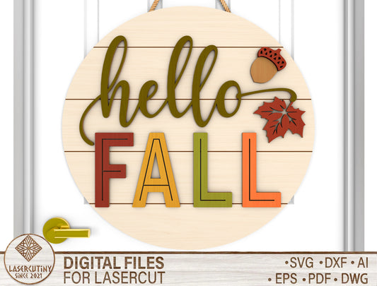 Hello Fall Door Hanger SVG for Glowforge xTool LightBurn