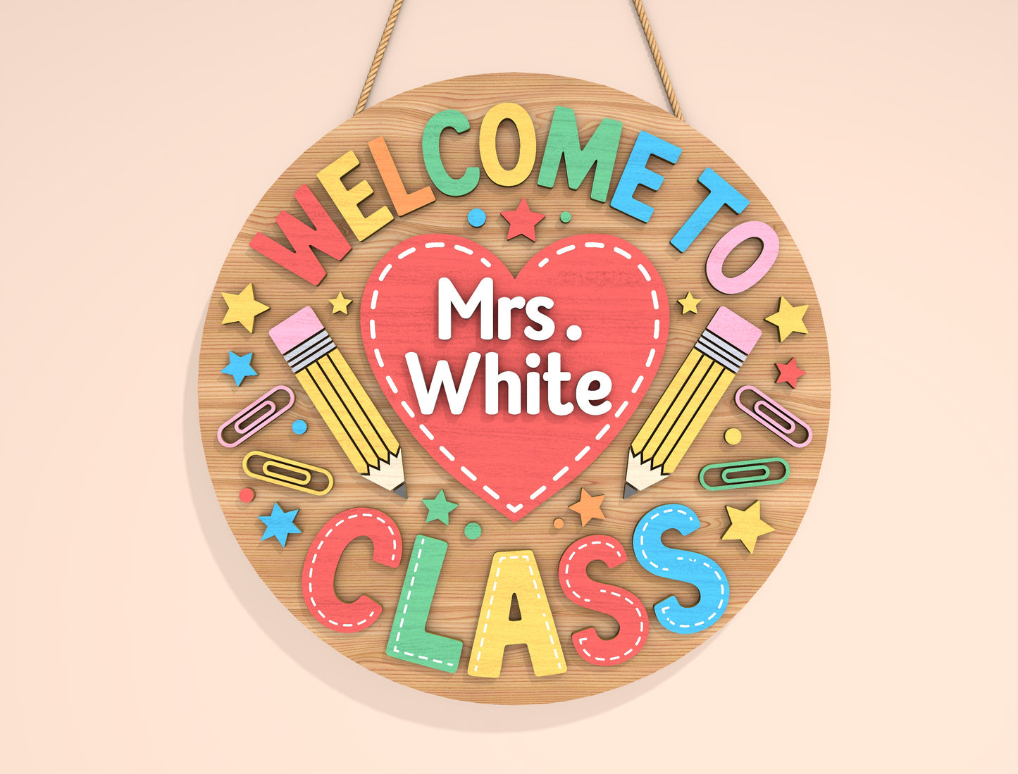 Personalized Teacher Classroom Door Sign SVG Laser Cut File for Glowforge and LightBurn