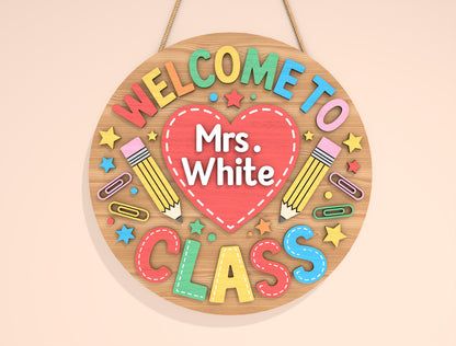 Personalized Teacher Classroom Door Sign SVG Laser Cut File for Glowforge and LightBurn