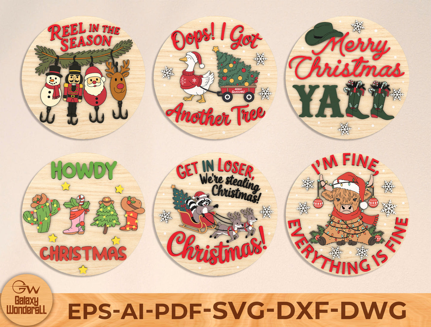 Funny Christmas Round Sign Laser Cut File | Ready to Cut | Glowforge, xTool, LightBurn, etc.