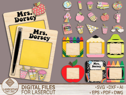 Personalized Teacher Sticky Note Holder SVG for Glowforge and xTool