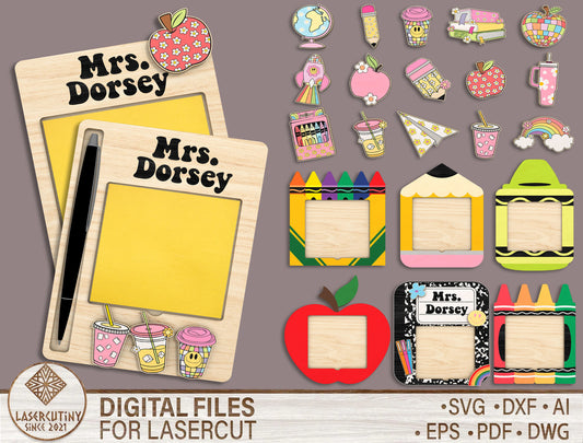 Personalized Teacher Sticky Note Holder SVG for Glowforge and xTool