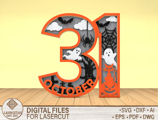 October 31 Halloween Multilayer SVG 10 Inch for LightBurn Glowforge xTool