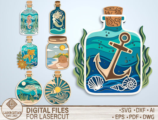 Coastal Bottle Door Sign SVG Bundle Laser Cut File for xTool