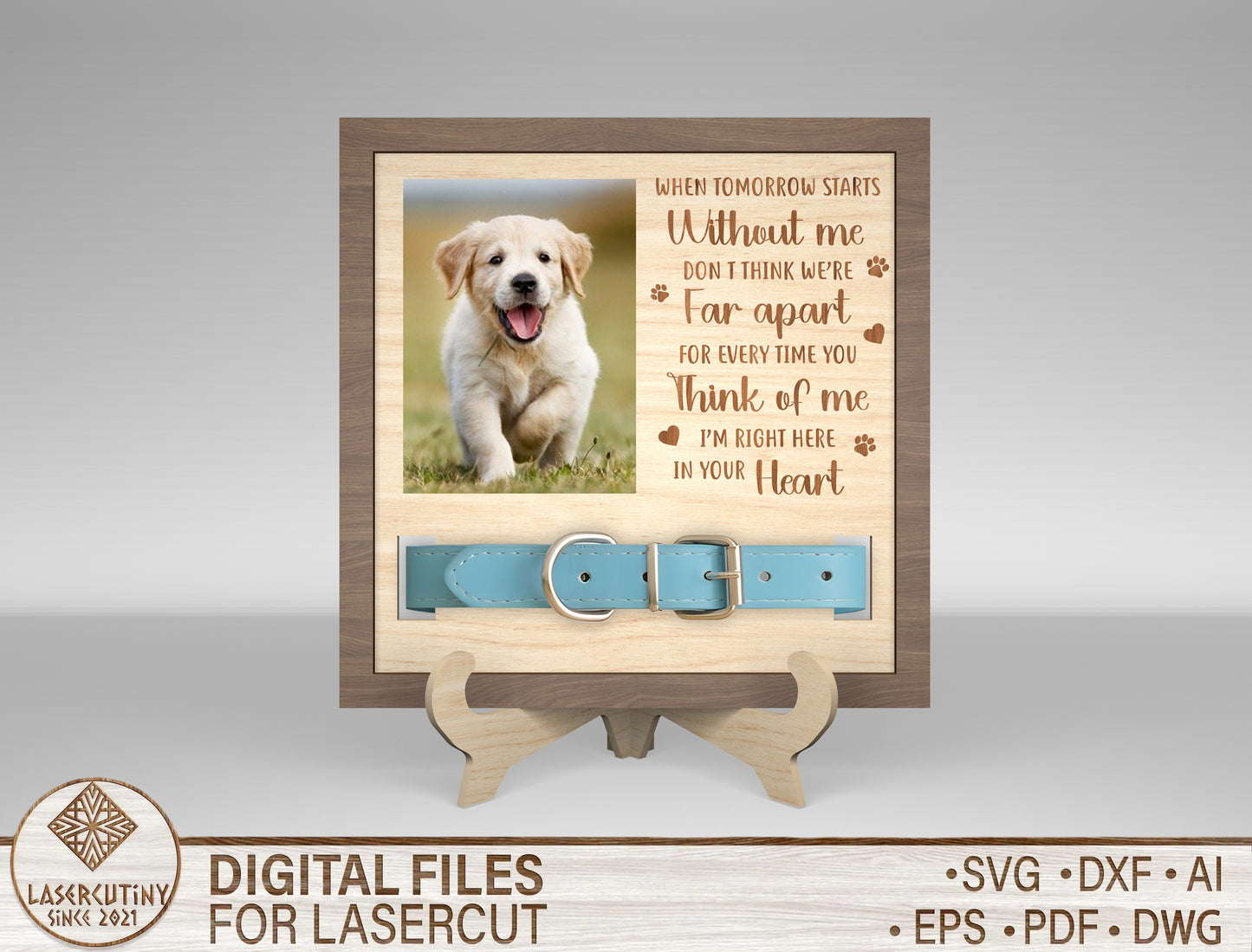 Pet Memorial Collar Frame Heart Quote SVG Laser Cut File for Glowforge