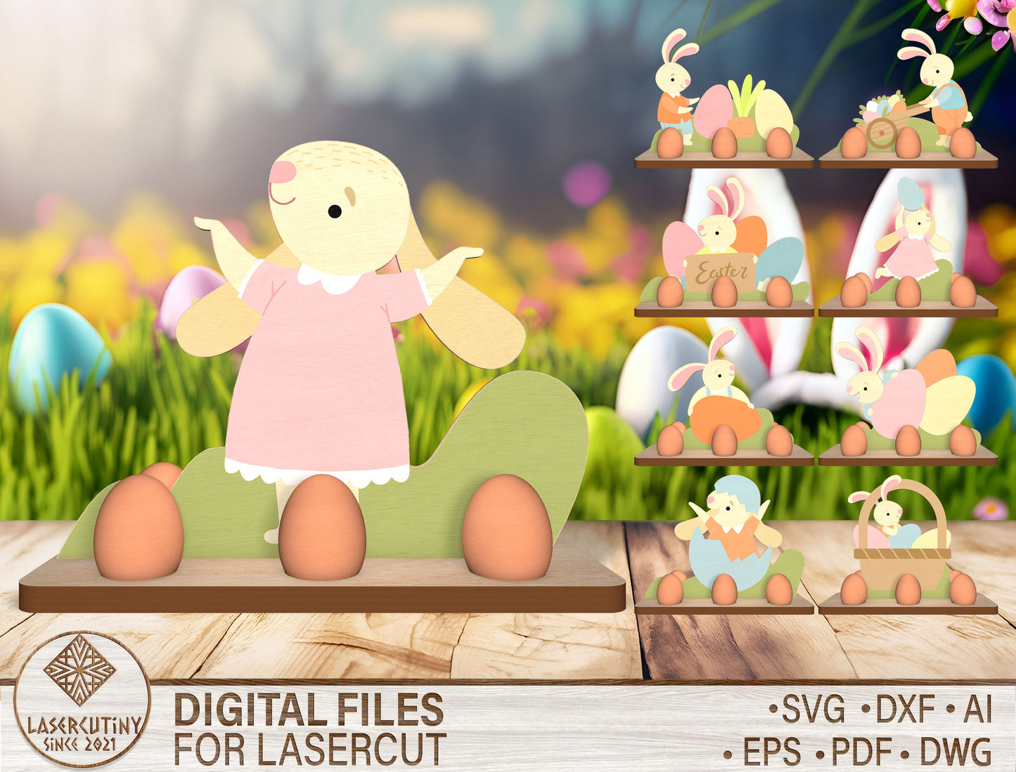 Easter Bunny Egg Holder SVG Spring Bunny Basket for Glowforge and xTool