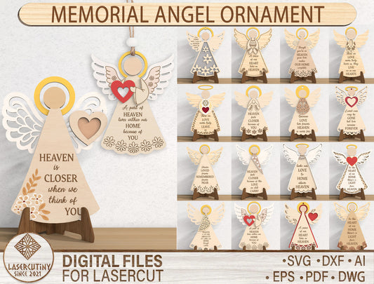 Angel Memorial Ornament SVG Bundle for Glowforge and xTool