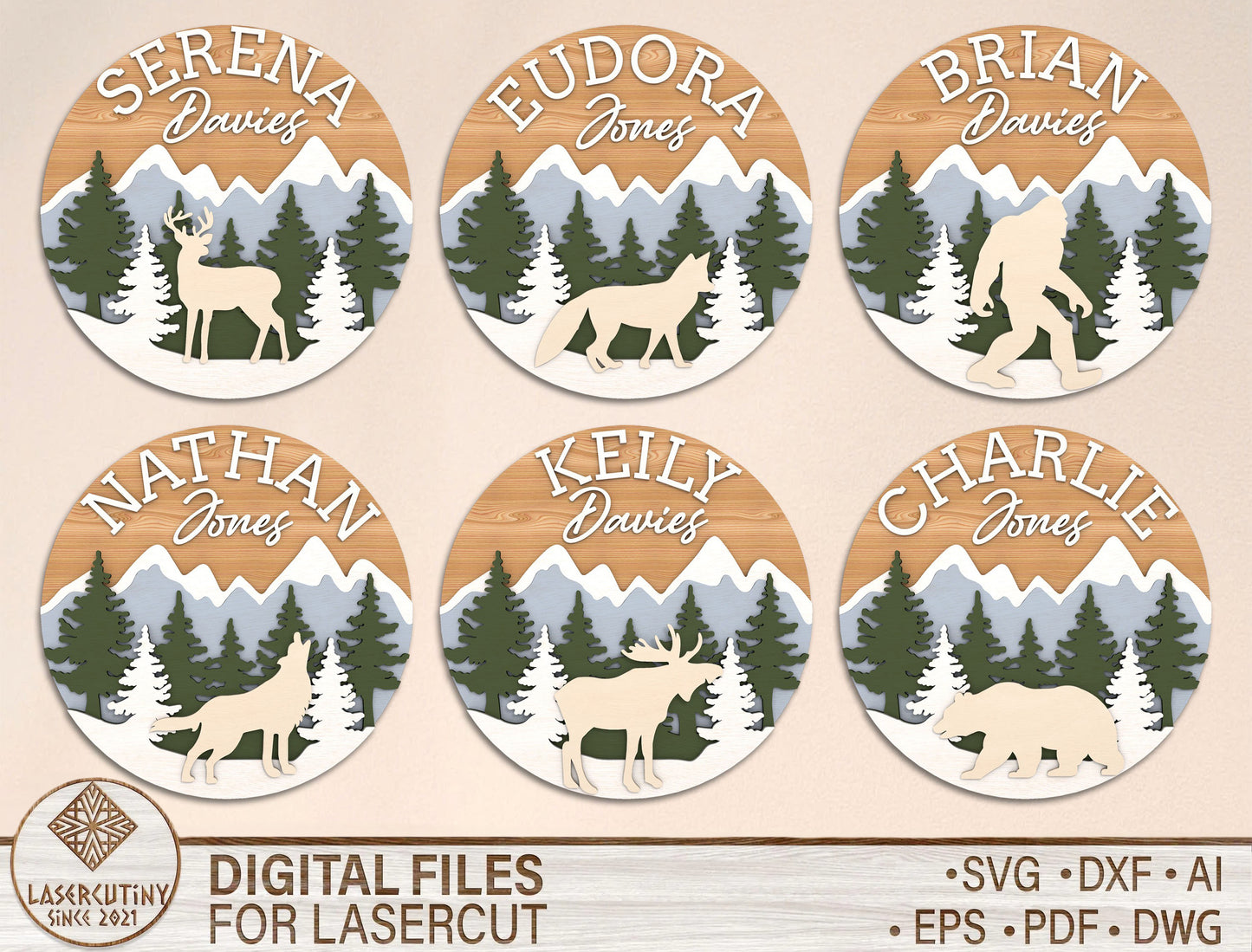 Personalized Forest Animal Name Sign SVG Bundle for xTool and Glowforge