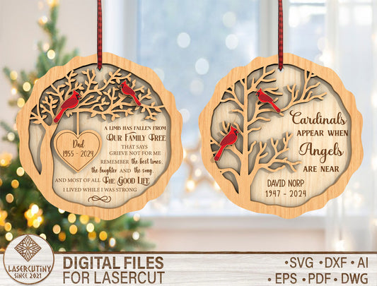 Cardinal Memorial Ornament SVG Tree Remembrance Decor Laser Cut File for Glowforge