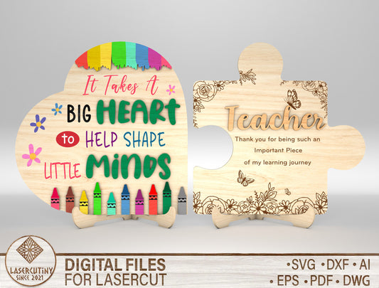 Teacher Puzzle Tabletop Sign SVG Bundle for Glowforge and xTool