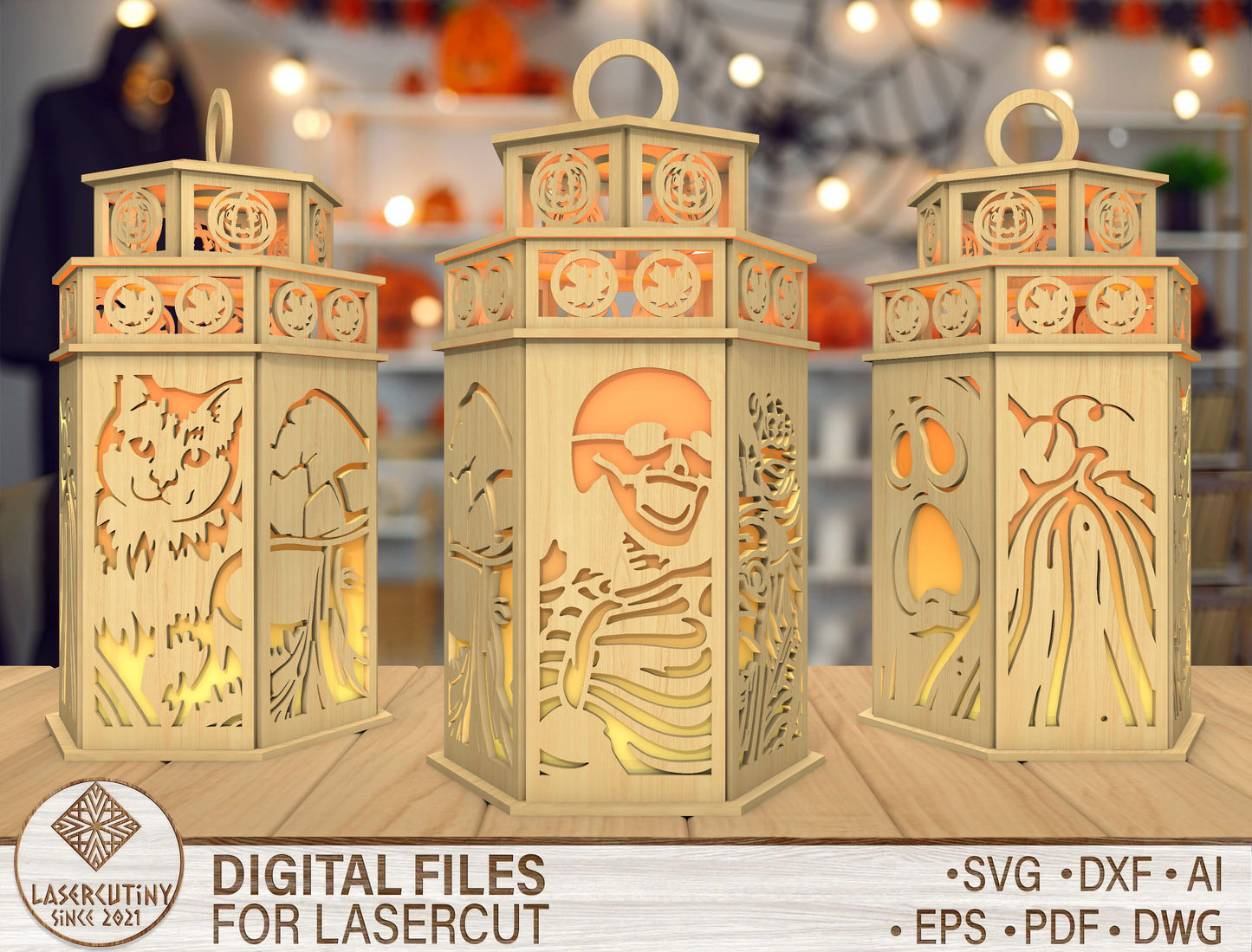 Halloween Skeleton Lantern SVG for Glowforge xTool LightBurn