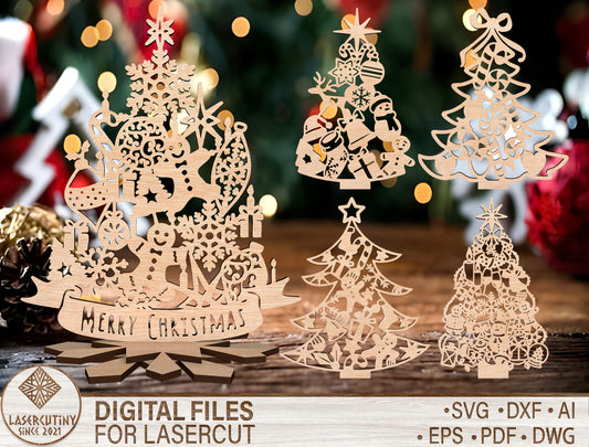 Christmas Tree Silhouette Decor SVG Bundle Laser Cut File for Glowforge xTool LightBurn