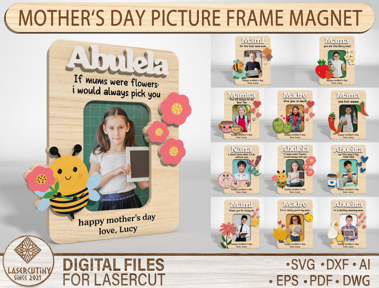 Cute Mama Photo Frame SVG Bundle 11 Designs for LightBurn and xTool