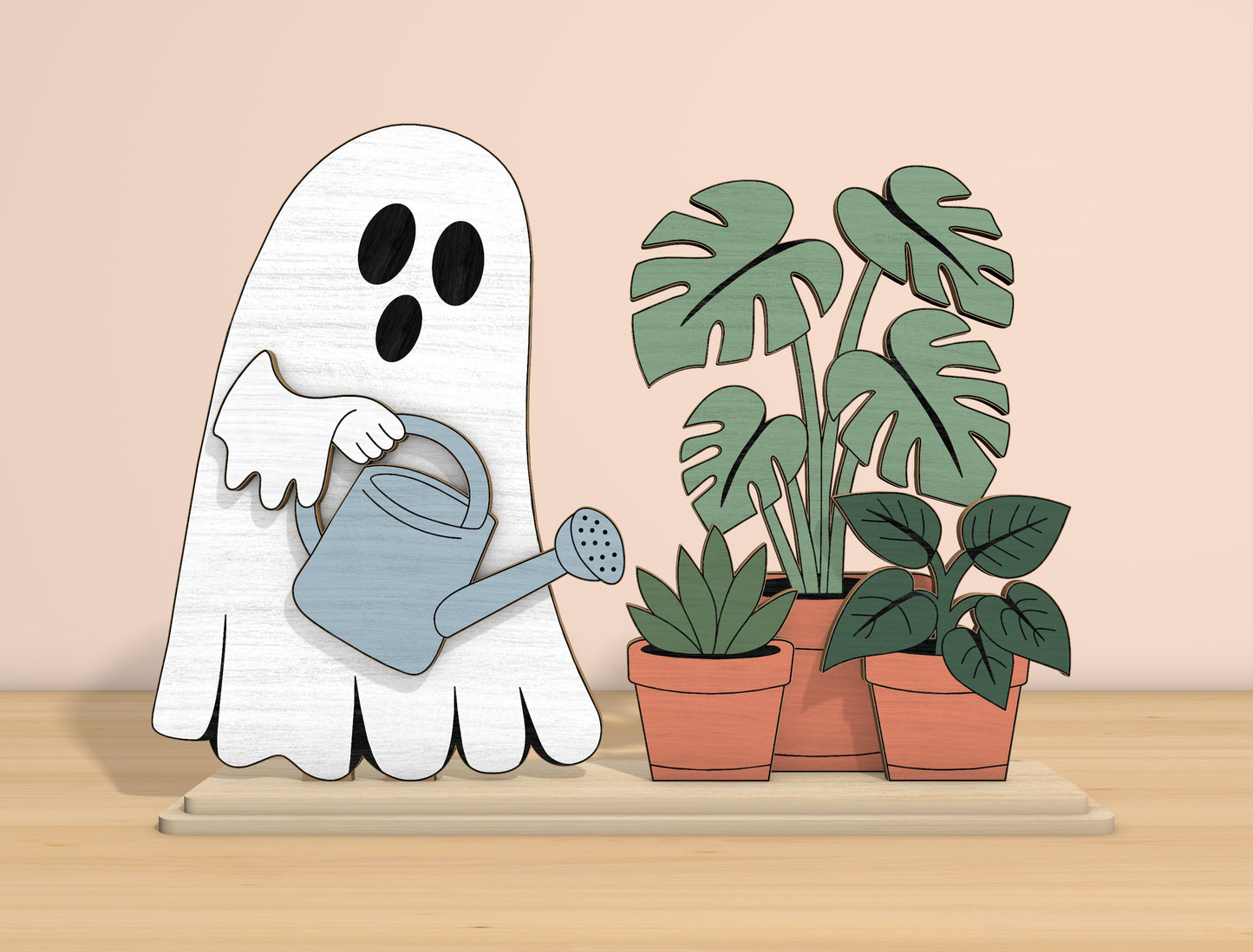 Halloween Ghost Plant Decor SVG Bundle Laser Cut File | Cute Ghost Garden Scene | Tabletop Wooden Decor | Glowforge, xTool, LightBurn, etc.